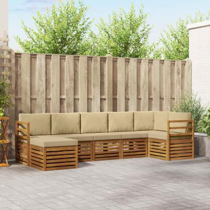 Seturi de canapele 7 pcs Natural și Bej Lemn Solid de Acacia GartenMobel Dekor