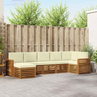 Seturi de canapele 7 pcs Natural și Crem Lemn Solid de Acacia GartenMobel Dekor