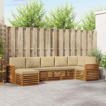 Seturi de canapele 7 pcs Natural și Bej Lemn Solid de Acacia GartenMobel Dekor