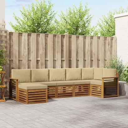 Seturi de canapele 7 pcs Natural și Bej Lemn Solid de Acacia GartenMobel Dekor
