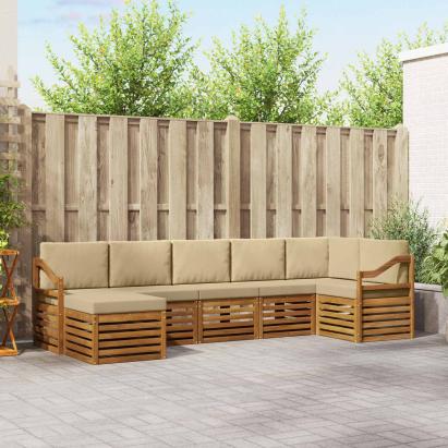 Seturi de canapele 7 pcs Natural și Bej Lemn Solid de Acacia GartenMobel Dekor
