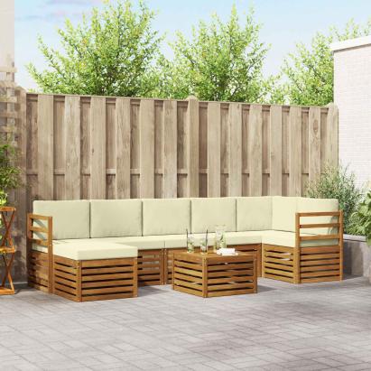 Seturi de canapele 8 pcs Natural și Crem Lemn Solid de Acacia GartenMobel Dekor