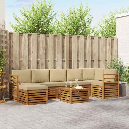 Seturi de canapele 8 pcs Natural și Bej Lemn Solid de Acacia GartenMobel Dekor
