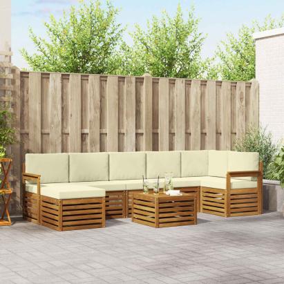 Seturi de canapele 8 pcs Natural și Crem Lemn Solid de Acacia GartenMobel Dekor