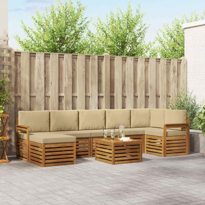 Seturi de canapele 8 pcs Natural și Bej Lemn Solid de Acacia GartenMobel Dekor