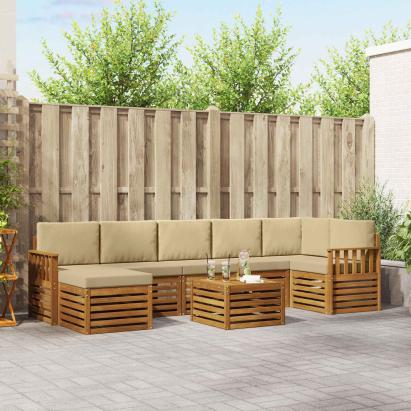 Seturi de canapele 8 pcs Natural și Bej Lemn Solid de Acacia GartenMobel Dekor