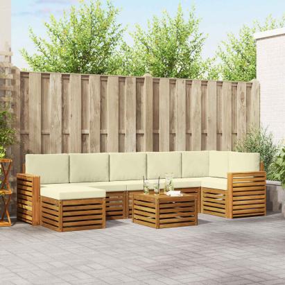Seturi de canapele 8 pcs Natural și Crem Lemn Solid de Acacia GartenMobel Dekor