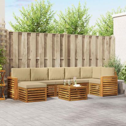 Seturi de canapele 8 pcs Natural și Bej Lemn Solid de Acacia GartenMobel Dekor