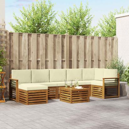 Seturi de canapele 8 pcs Natural și Crem Lemn Solid de Acacia GartenMobel Dekor