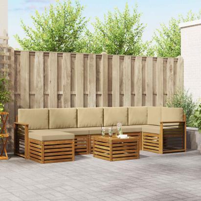 Seturi de canapele 8 pcs Natural și Bej Lemn Solid de Acacia GartenMobel Dekor