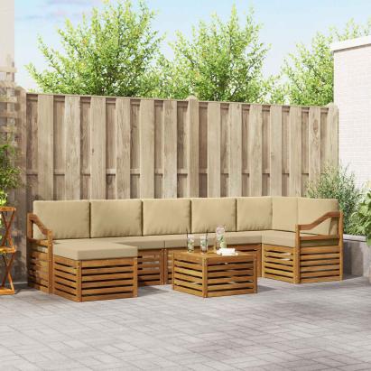 Seturi de canapele 8 pcs Natural și Bej Lemn Solid de Acacia GartenMobel Dekor