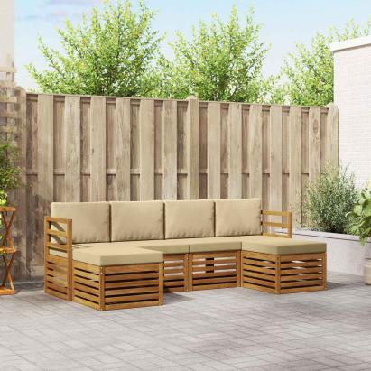 Seturi de canapele 6 pcs Natural și Bej Lemn Solid de Acacia GartenMobel Dekor