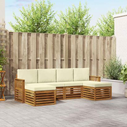 Seturi de canapele 6 pcs Natural și Crem Lemn Solid de Acacia GartenMobel Dekor