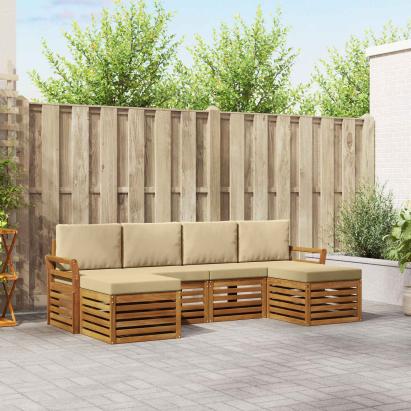 Seturi de canapele 6 pcs Natural și Bej Lemn Solid de Acacia GartenMobel Dekor