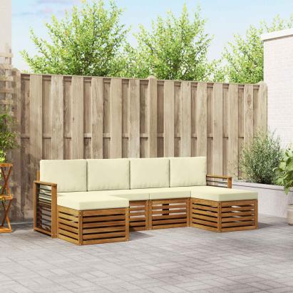 Seturi de canapele 6 pcs Natural și Crem Lemn Solid de Acacia GartenMobel Dekor