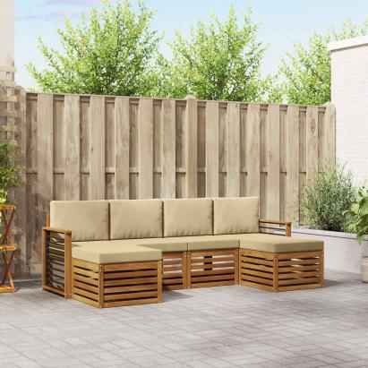 Seturi de canapele 6 pcs Natural și Bej Lemn Solid de Acacia GartenMobel Dekor