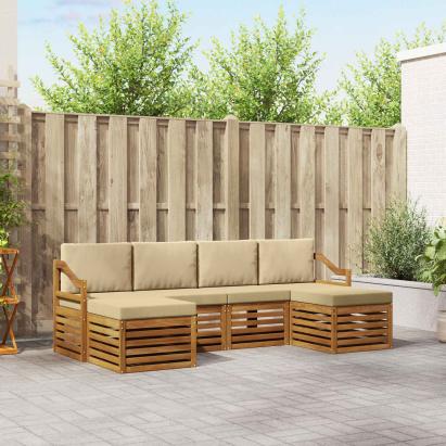 Seturi de canapele 6 pcs Natural și Bej Lemn Solid de Acacia GartenMobel Dekor
