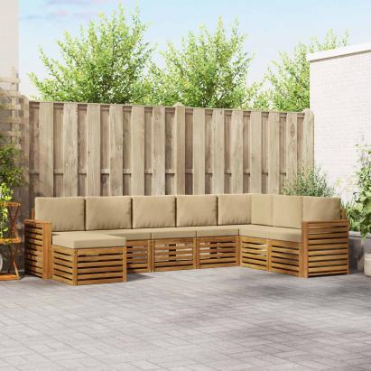 Seturi de canapele 8 pcs Natural și Bej Lemn Solid de Acacia GartenMobel Dekor