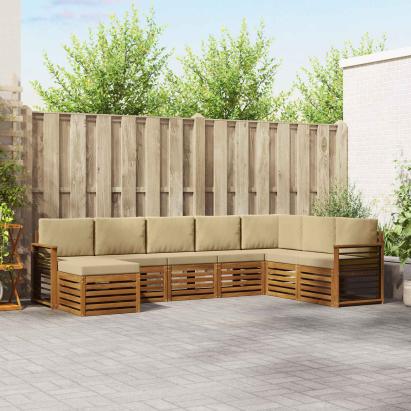 Seturi de canapele 8 pcs Natural și Bej Lemn Solid de Acacia GartenMobel Dekor