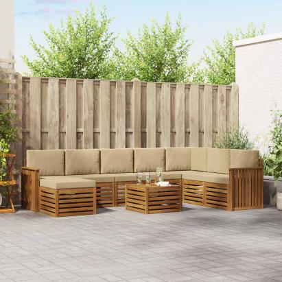 Seturi de canapele 9 pcs Natural și Bej Lemn Solid de Acacia GartenMobel Dekor