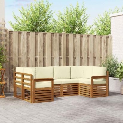 Seturi de canapele 6 pcs Natural și Crem Lemn Solid de Acacia GartenMobel Dekor