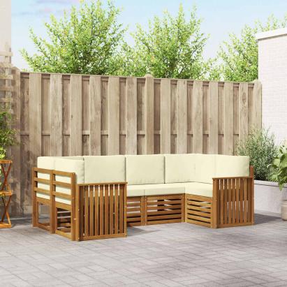 Seturi de canapele 6 pcs Natural și Crem Lemn Solid de Acacia GartenMobel Dekor