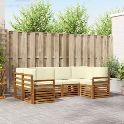 Seturi de canapele 6 pcs Natural și Crem Lemn Solid de Acacia GartenMobel Dekor