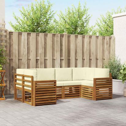 Seturi de canapele 6 pcs Natural și Crem Lemn Solid de Acacia GartenMobel Dekor