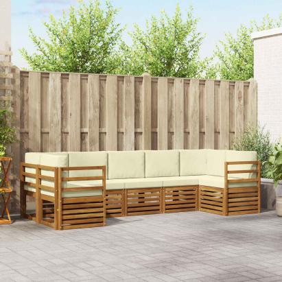 Seturi de canapele 7 pcs Natural și Crem Lemn Solid de Acacia GartenMobel Dekor