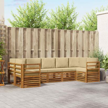 Seturi de canapele 7 pcs Natural și Bej Lemn Solid de Acacia GartenMobel Dekor