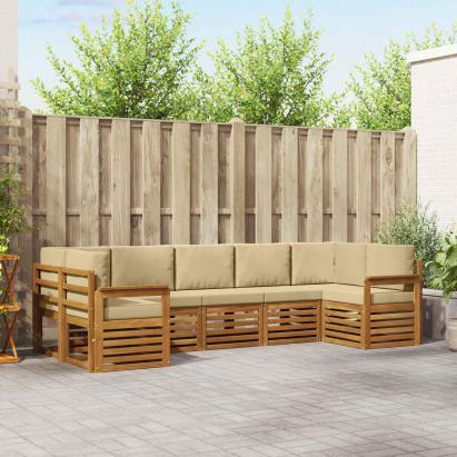 Seturi de canapele 7 pcs Natural și Bej Lemn Solid de Acacia GartenMobel Dekor