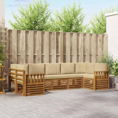 Seturi de canapele 7 pcs Natural și Bej Lemn Solid de Acacia GartenMobel Dekor