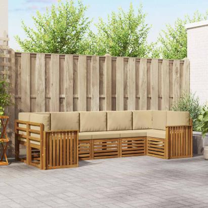 Seturi de canapele 7 pcs Natural și Bej Lemn Solid de Acacia GartenMobel Dekor