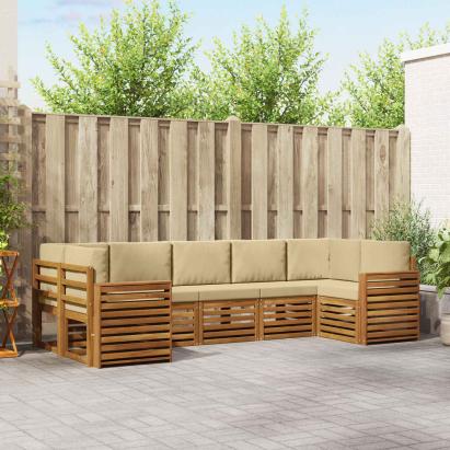 Seturi de canapele 7 pcs Natural și Bej Lemn Solid de Acacia GartenMobel Dekor