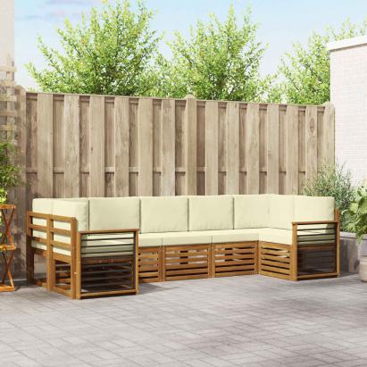 Seturi de canapele 7 pcs Natural și Crem Lemn Solid de Acacia GartenMobel Dekor