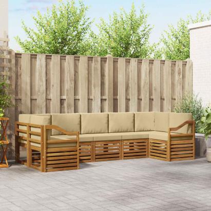 Seturi de canapele 7 pcs Natural și Bej Lemn Solid de Acacia GartenMobel Dekor