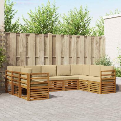Seturi de canapele 9 pcs Natural și Bej Lemn Solid de Acacia GartenMobel Dekor