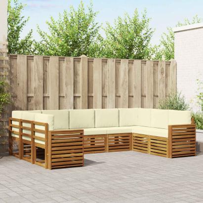 Seturi de canapele 9 pcs Natural și Crem Lemn Solid de Acacia GartenMobel Dekor