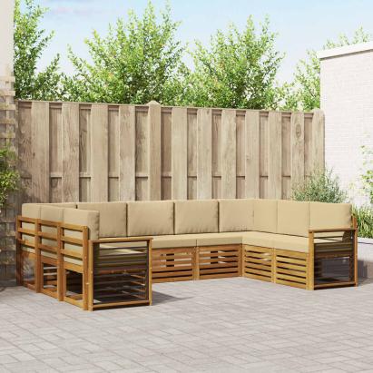 Seturi de canapele 9 pcs Natural și Bej Lemn Solid de Acacia GartenMobel Dekor