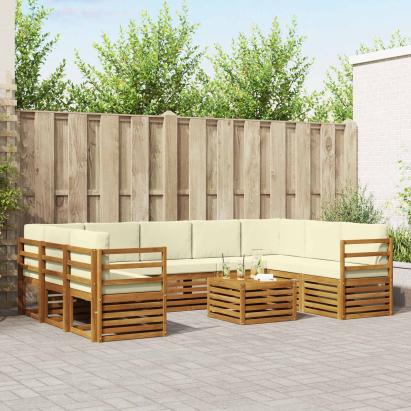 Seturi de canapele 10 pcs Natural și Crem Lemn Solid de Acacia GartenMobel Dekor