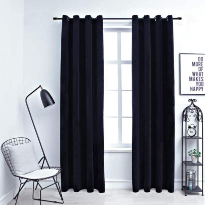Draperii opace cu inele, 2 buc., negru, 140 x 245 cm, catifea GartenMobel Dekor