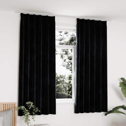 Draperii opace cu cârlige, 2 buc., negru, 140x175 cm, catifea GartenMobel Dekor