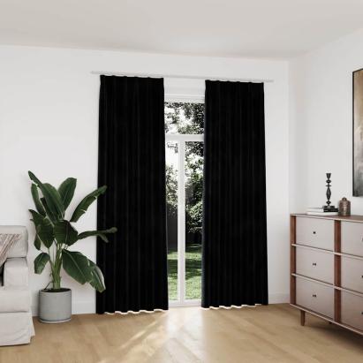 Draperii opace, 2 buc., negru, 140x225 cm, catifea, cu cârlige GartenMobel Dekor