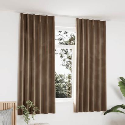 Draperii opace, 2 buc., bej, 140x175 cm, catifea, cu cârlige GartenMobel Dekor