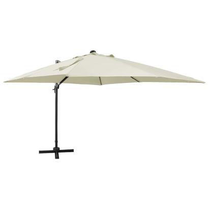 Umbrelă în consolă cu stâlp și LED-uri, nisipiu, 300 cm GartenMobel Dekor