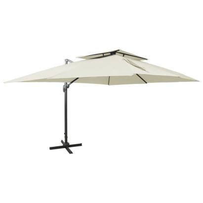 Umbrelă de grădină în consolă cu blat dublu, culoare nisip, 400x300 cm GartenMobel Dekor
