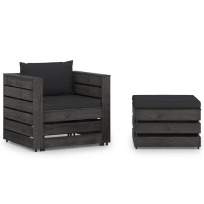 Set mobilier de grădină cu perne, 2 piese, gri, lemn tratat GartenMobel Dekor