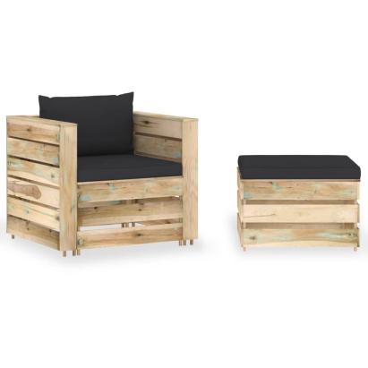 Set mobilier de grădină cu perne, 2 piese, lemn verde tratat GartenMobel Dekor