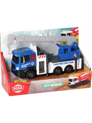 DICKIE TOYS CITY WORKER  VEHICUL DE CONSTRUCTII CU LUMINI SI SUNETE MACARA ALBASTRU 17CM SuperHeroes ToysZone