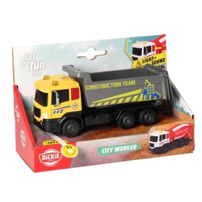 DICKIE TOYS CITY WORKER  VEHICUL DE CONSTRUCTII CU LUMINI SI SUNETE CAMION GALBEN 17CM SuperHeroes ToysZone